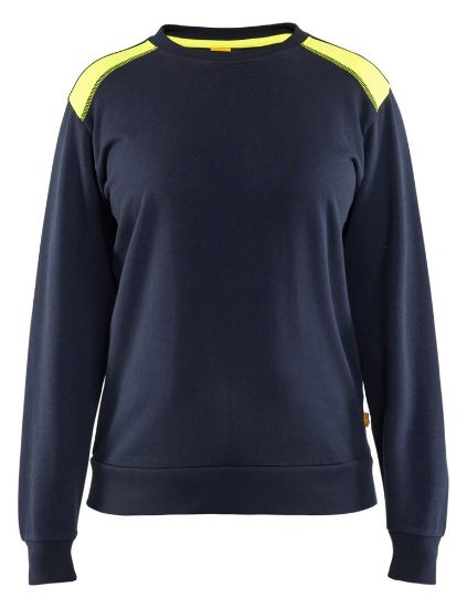 Afbeeldingen van BLÅKLÄDER Sweater dames bi-colour 3408 donker marineblauw/High Vis geel L