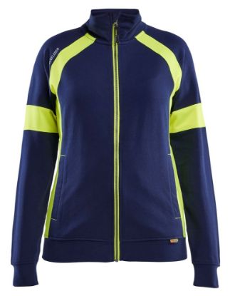 Afbeeldingen van BLÅKLÄDER Sweater dames Visible met rits 3568 marineblauw/High Vis geel 3XL