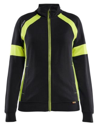 Afbeeldingen van BLÅKLÄDER Sweater dames Visible met rits 3568 zwart/High Vis geel L