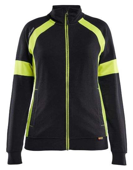 Afbeeldingen van BLÅKLÄDER Sweater dames Visible met rits 3568 zwart/High Vis geel XS