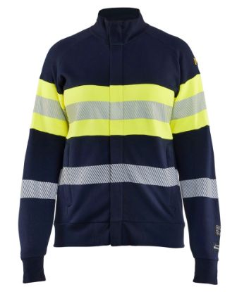 Afbeeldingen van BLÅKLÄDER Sweater Multinorm dames met rits 3472 marineblauw/High Vis geel 2XL