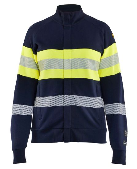 Afbeeldingen van BLÅKLÄDER Sweater Multinorm dames met rits 3472 marineblauw/High Vis geel 3XL