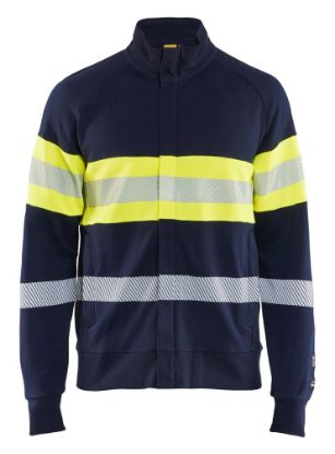 Afbeeldingen van BLÅKLÄDER Sweater Multinorm met rits 3462 marineblauw/High Vis geel 2XL
