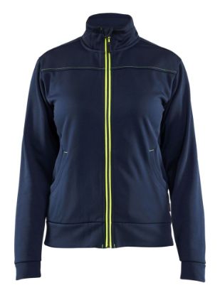 Afbeeldingen van BLÅKLÄDER Sweater service dames met rits 3394 donker marineblauw/High Vis geel XS