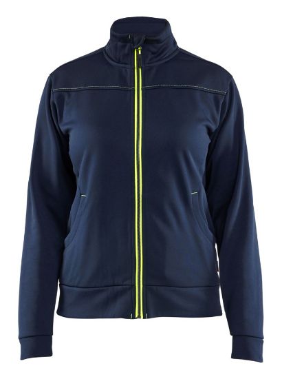 Afbeeldingen van BLÅKLÄDER Sweater service dames met rits 3394 donker marineblauw/High Vis geel 2XL