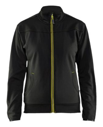 Afbeeldingen van BLÅKLÄDER Sweater service dames met rits 3394 zwart/High Vis geel 2XL
