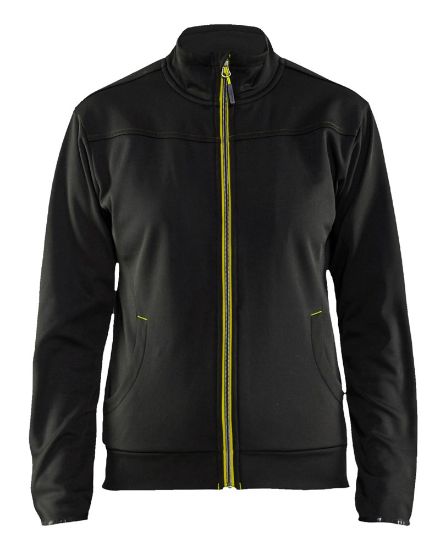 Afbeeldingen van BLÅKLÄDER Sweater service dames met rits 3394 zwart/High Vis geel M