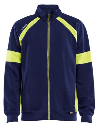 Afbeeldingen van BLÅKLÄDER Sweater Visible met rits 3567 marineblauw/High Vis geel 5XL