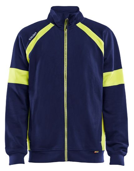 Afbeeldingen van BLÅKLÄDER Sweater Visible met rits 3567 marineblauw/High Vis geel M