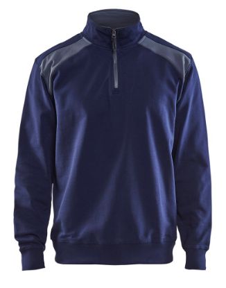 Afbeeldingen van BLÅKLÄDER Sweatshirt bi-colour met halve rits 3353 marineblauw/grijs 4XL