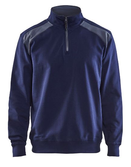 Afbeeldingen van BLÅKLÄDER Sweatshirt bi-colour met halve rits 3353 marineblauw/grijs 4XL