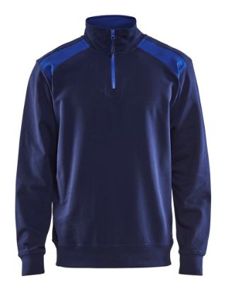Afbeeldingen van BLÅKLÄDER Sweatshirt bi-colour met halve rits 3353 marineblauw/korenblauw 2XL