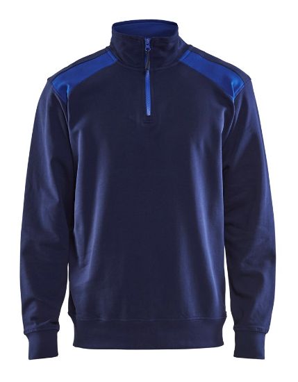 Afbeeldingen van BLÅKLÄDER Sweatshirt bi-colour met halve rits 3353 marineblauw/korenblauw 2XL