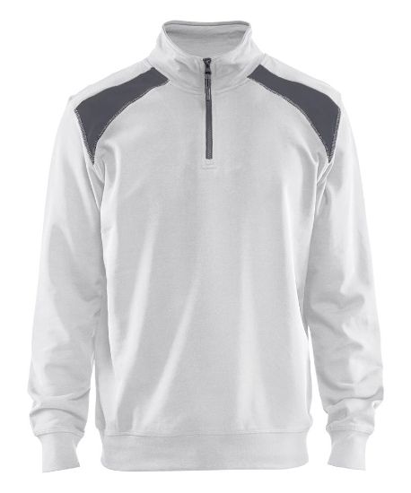 Afbeeldingen van BLÅKLÄDER Sweatshirt bi-colour met halve rits 3353 wit/grijs 4XL