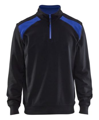 Afbeeldingen van BLÅKLÄDER Sweatshirt bi-colour met halve rits 3353 zwart/korenblauw 2XL