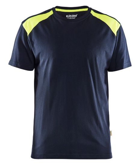 Afbeeldingen van BLÅKLÄDER T-shirt bi-colour 3379 donker marineblauw/High Vis geel S