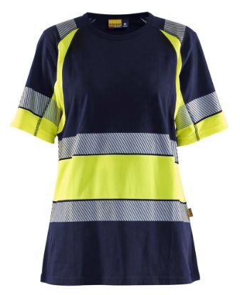 Afbeeldingen van BLÅKLÄDER T-shirt dames 3410 marineblauw/High Vis geel 2XL
