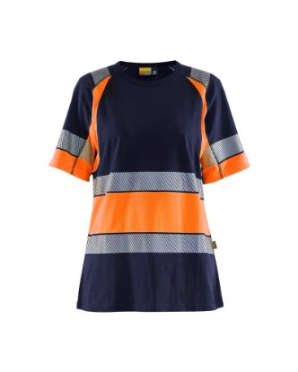 Afbeeldingen van BLÅKLÄDER T-shirt dames 3410 marineblauw/High Vis oranje L