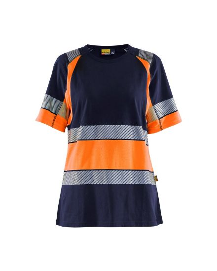 Afbeeldingen van BLÅKLÄDER T-shirt dames 3410 marineblauw/High Vis oranje XS