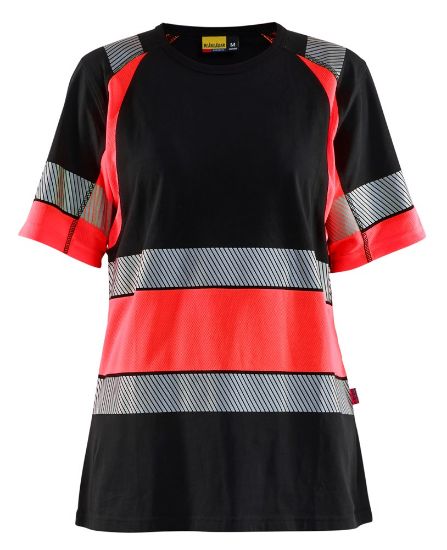Afbeeldingen van BLÅKLÄDER T-shirt dames 3410 zwart/High Vis rood M
