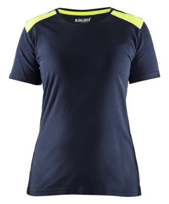 Afbeeldingen van BLÅKLÄDER T-shirt dames bi-colour 3479 donker marineblauw/High Vis geel S