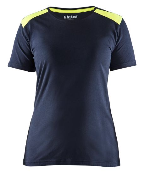 Afbeeldingen van BLÅKLÄDER T-shirt dames bi-colour 3479 donker marineblauw/High Vis geel M