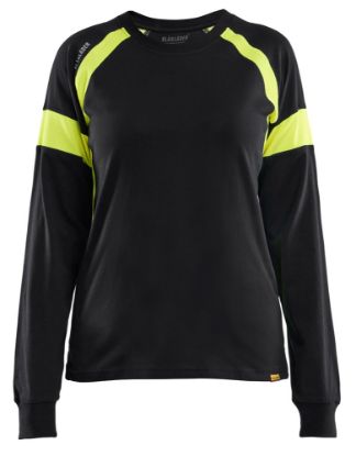 Afbeeldingen van BLÅKLÄDER T-shirt dames met lange mouwen Visible 3521 zwart/High Vis geel 2XL