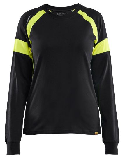 Afbeeldingen van BLÅKLÄDER T-shirt dames met lange mouwen Visible 3521 zwart/High Vis geel M