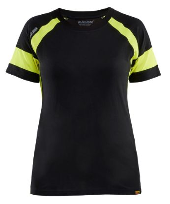 Afbeeldingen van BLÅKLÄDER T-shirt dames Visible 3524 zwart/High Vis geel 2XL
