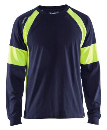 Afbeeldingen van BLÅKLÄDER T-shirt met lange mouwen Visible 3520 marineblauw/High Vis geel 7XL