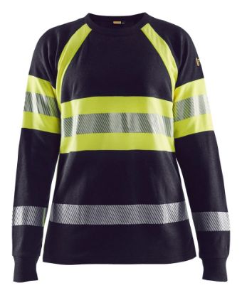 Afbeeldingen van BLÅKLÄDER T-shirt vlamvertragend dames met lange mouwen 3494 marineblauw/High Vis geel S