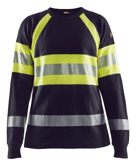 Afbeeldingen van BLÅKLÄDER T-shirt vlamvertragend dames met lange mouwen 3494 marineblauw/High Vis geel S