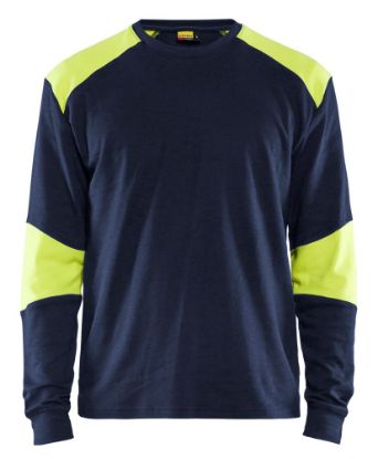 Afbeeldingen van BLÅKLÄDER T-shirt vlamvertragend met lange mouwen 3457 marineblauw/High Vis geel XS