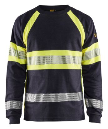 Afbeeldingen van BLÅKLÄDER T-shirt vlamvertragend met lange mouwen 3484 marineblauw/High Vis geel 3XL