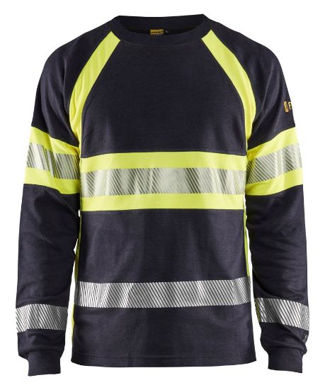 Afbeeldingen van BLÅKLÄDER T-shirt vlamvertragend met lange mouwen 3484 marineblauw/High Vis geel S