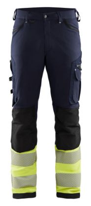 Afbeeldingen van BLÅKLÄDER Werkbroek met 4-weg stretch zonder spijkerzakken 1193 marineblauw/High Vis geel C50