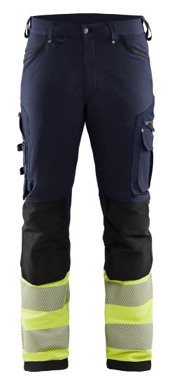 Afbeeldingen van BLÅKLÄDER Werkbroek met 4-weg stretch zonder spijkerzakken 1193 marineblauw/High Vis geel C154