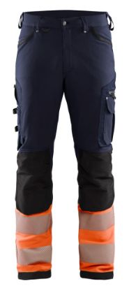 Afbeeldingen van BLÅKLÄDER Werkbroek met 4-weg stretch zonder spijkerzakken 1193 marineblauw/High Vis oranje C62