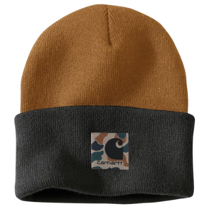 Afbeeldingen van CARHARTT Muts ribgebreid camo patch 105523 bruin onesize