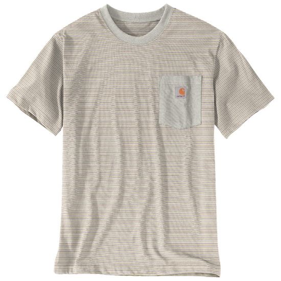 Afbeeldingen van CARHARTT T-shirt gestreept met zak 106145 malt/apple butter M