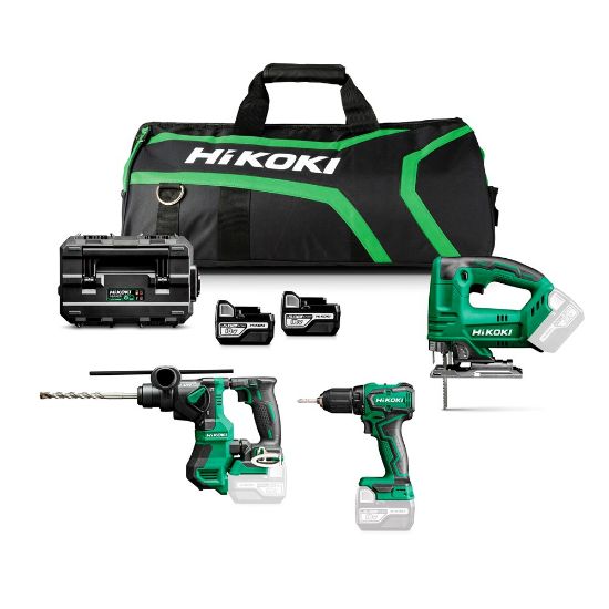 Afbeeldingen van HIKOKI Accu combo pack KC18H4A-502, DH18DPAW4Z + CJ18DAW4Z + DS18DDW4Z + 2x BSL1850C + UC18YTSLW0Z 402094