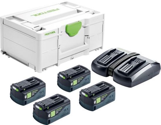 Afbeeldingen van FESTOOL Energie-set SYS 18V 4x5,0/TCL6DUO 18V Li-ion 4x accu 5,0Ah en duolader in systainer