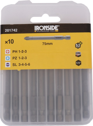 Afbeeldingen van IRONSIDE Bitset ¼" PH-PZ-SL 75MM 10x