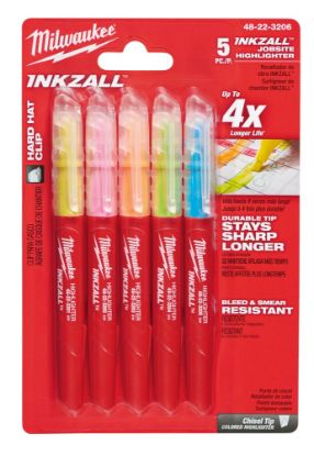 Afbeeldingen van MILWAUKEE Marker INKZALL beitel punt fluor geel/roze/oranje/blauw/groen 5x