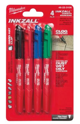 Afbeeldingen van MILWAUKEE Marker INKZALL fijne punt zwart/rood/blauw/groen 1,0MM 4x