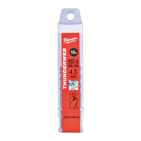 Afbeeldingen van MILWAUKEE Metaalboor HSS-G THUNDERWEB DIN338 4,3X80MM 10x