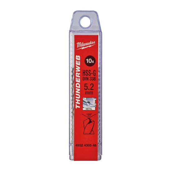 Afbeeldingen van MILWAUKEE Metaalboor HSS-G THUNDERWEB DIN338 5,2X86MM 10x