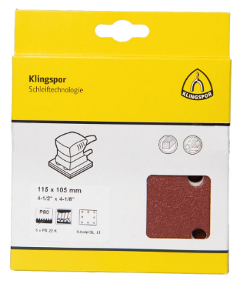 Afbeeldingen van Schuurpapiervel PS22K met klittenband 115X105MM K80 stansvorm GL43 in DIY verpakking