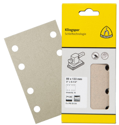 Afbeeldingen van Schuurpapiervel PS33CK met klittenband 93X178MM K120 stansvorm GL17 in DIY verpakking