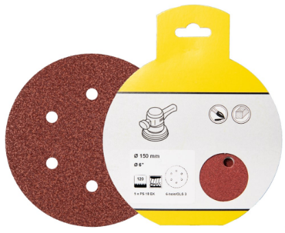 Afbeeldingen van Schuurschijf PS18EK met klittenband 150MM K60 stansvorm GLS3 in DIY verpakking